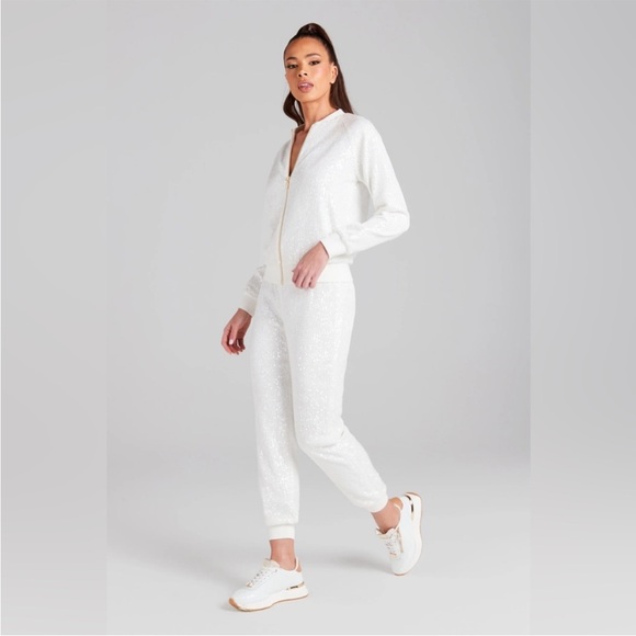 NADINE MERABI Bonnie Track Suit Joggers White Gold Sequins Size XS - Picture 1 of 13